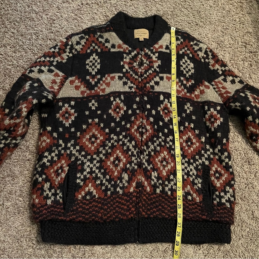 Lucky Brand Vintage Aztec Zip-Up Sweater Jacket Black Mens XL Heavyweight Knit - Picture 11 of 12